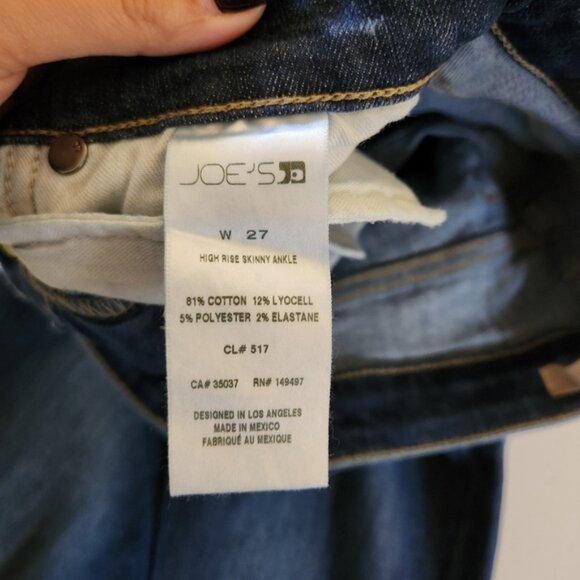 Joe's Jeans High Rise Skinny Ankle Dark Wash Ripped Knees Frayed Size 27 New NWT - Picture 7 of 12